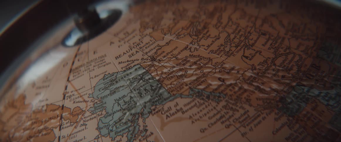 Map on old style world globe