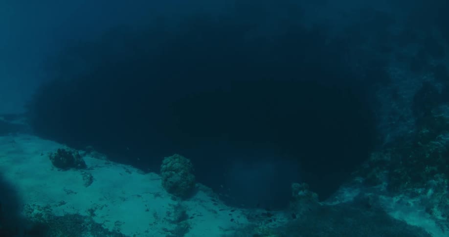 A cave underwater on the sea floor