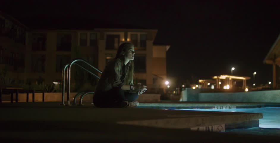 A person sitting by a pool