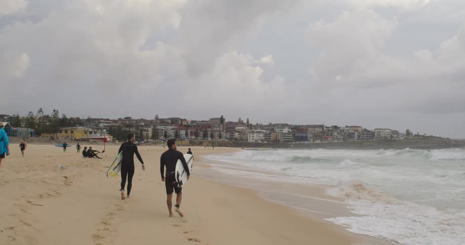 People are walking on the beach during the day
