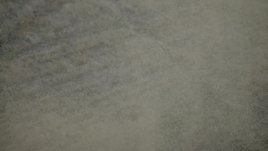 Dust being blown into the air over a barren field