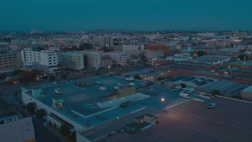 An aerial view of a city area