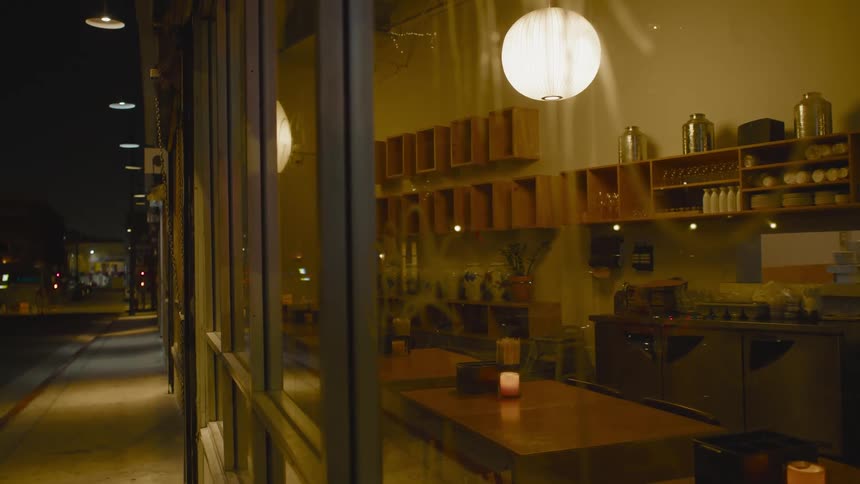The small restaurant is empty at night