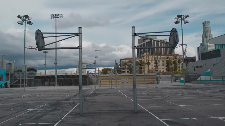 Basketball hoops on a stadium court