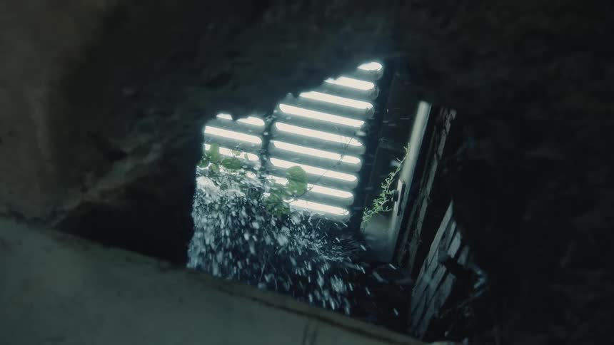 Water flowing through a grate