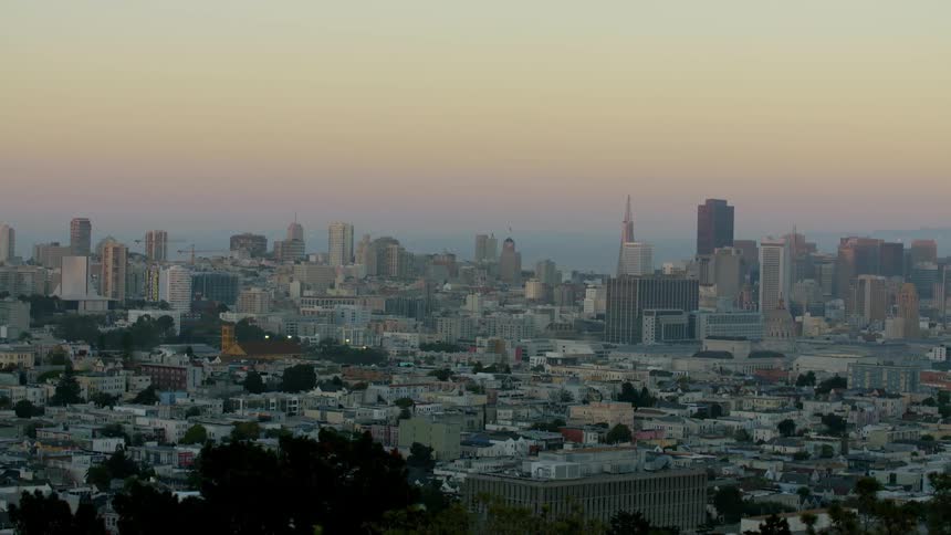 A large city at dusk or dawn