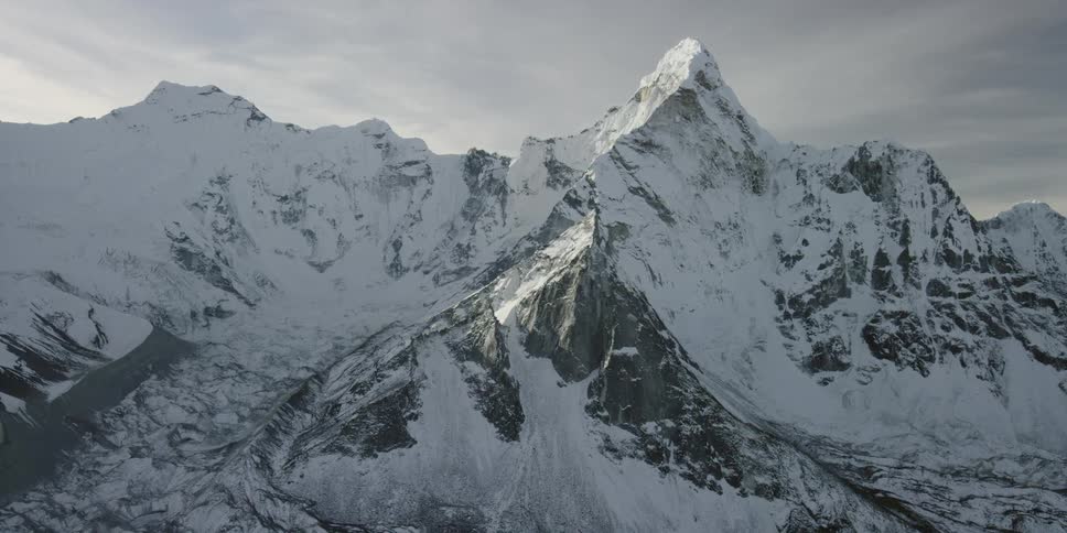 Snowy mountains on an overcast day