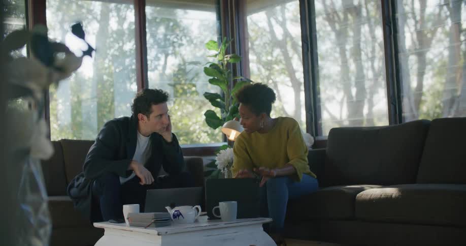 Male and female discussing something