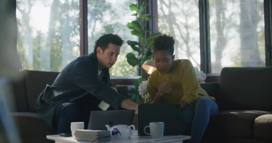 A man and woman talking to each other