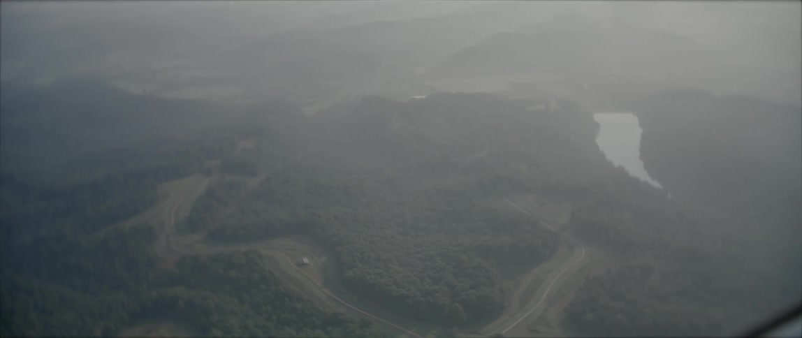 An aerial view of hills and a valley