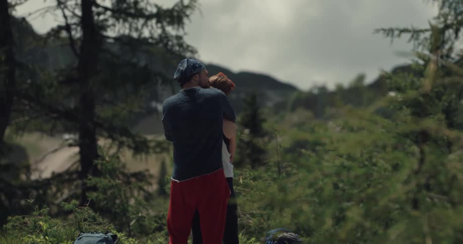 Woman and man hugging