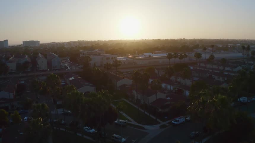 Aerial shot of a suburb during the morning