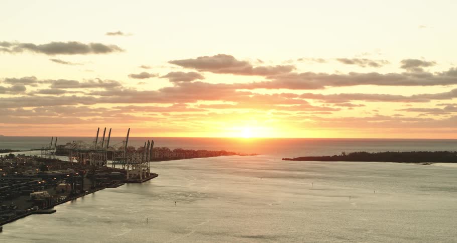 Beautiful cloud filled sunset over a harbor