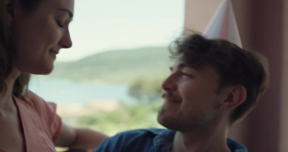 Woman and man kissing