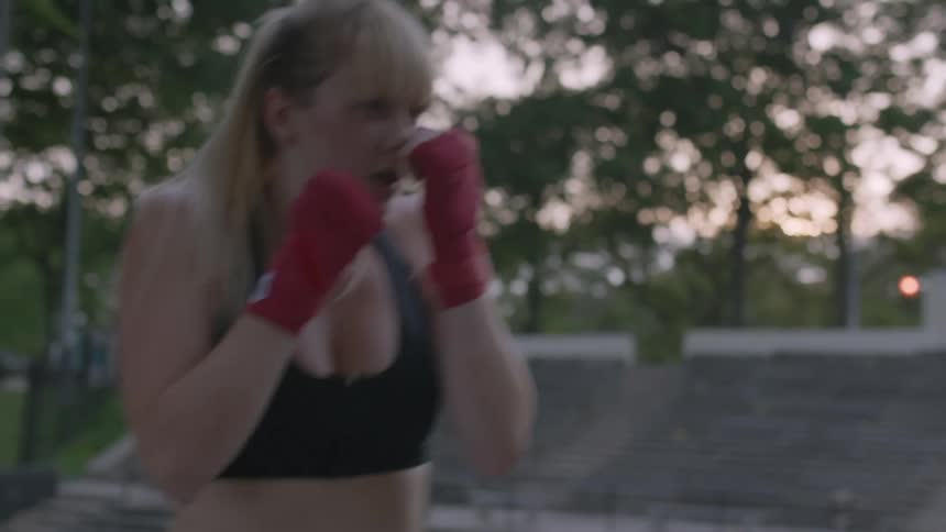 A woman boxing