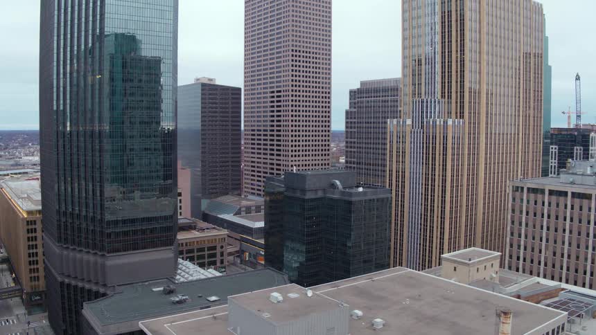 An aerial view of a city skyline