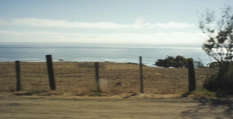 A fence separates the beach sand from the road