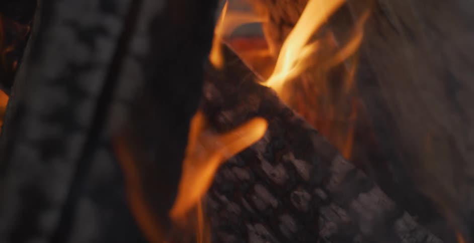 A wood fire burning