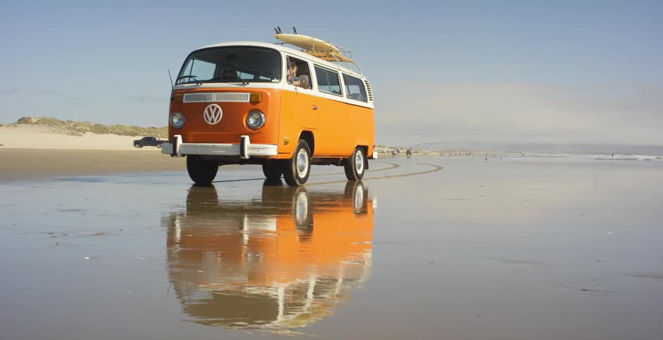 A van drives on the web beach