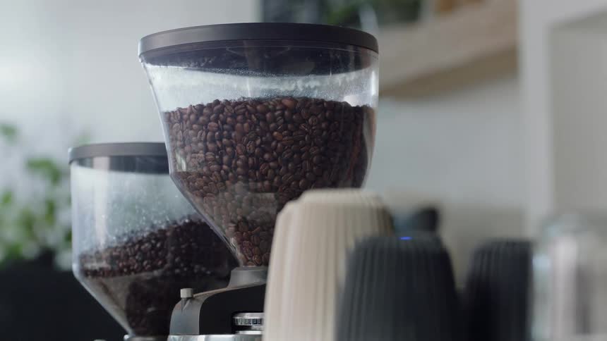 Coffee beans in machines at a coffee shop