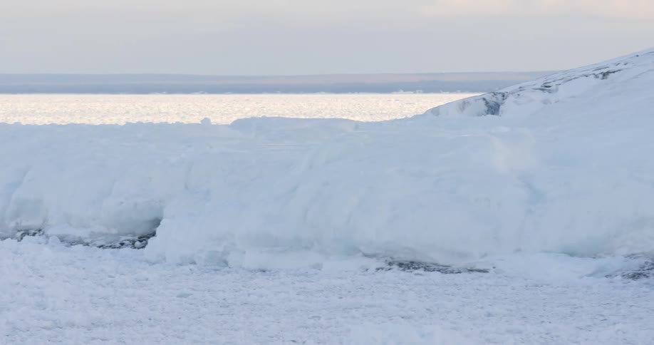 Snow covered coastline on a winter day