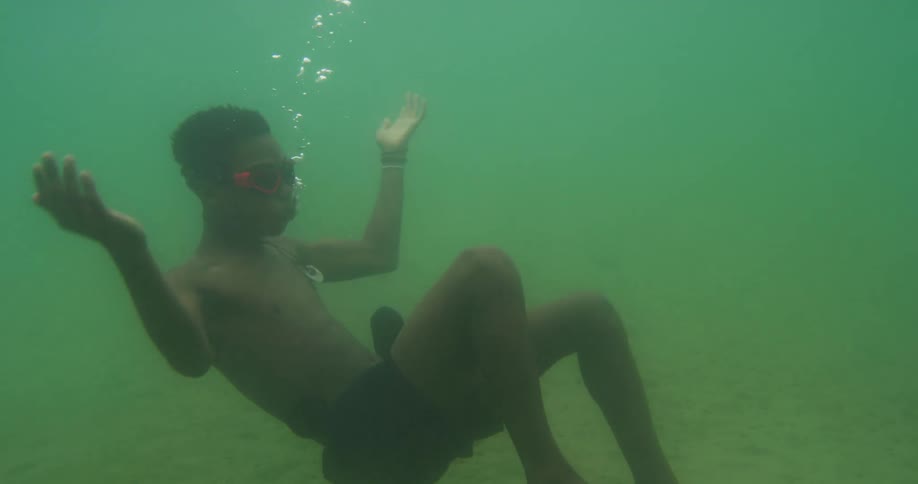 A man swimming around under water