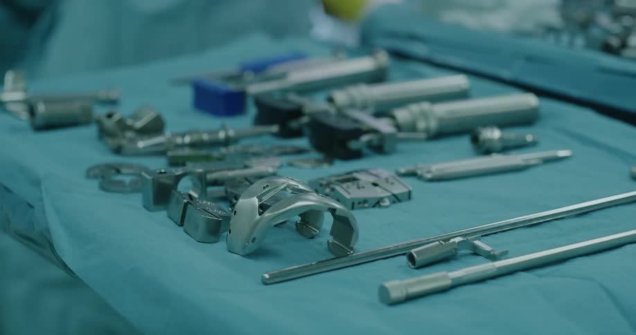 The tray is full of medical equipment
