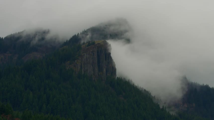 A wide shot of a mountainside