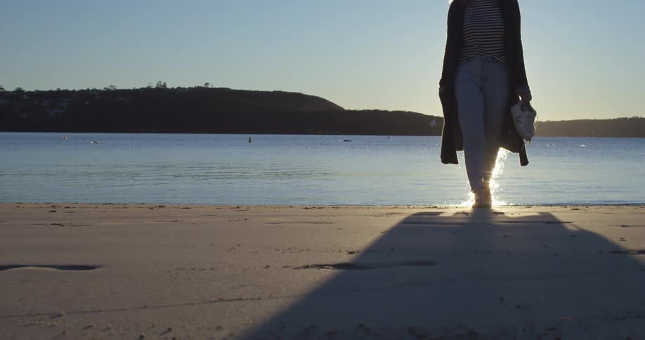 A woman walking on a beach