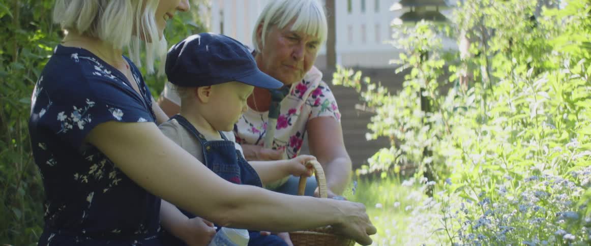Family looking at plants