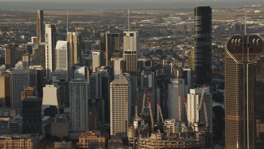 An aerial view of a large city area