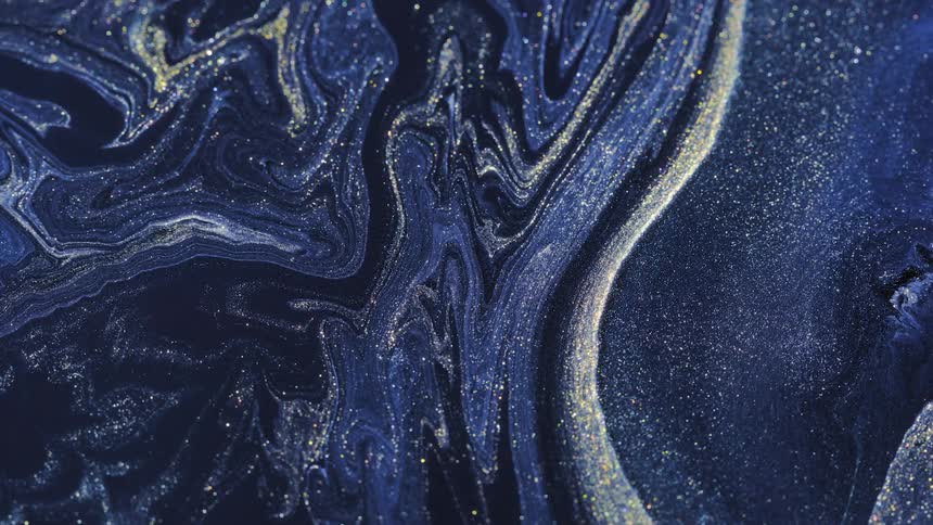 Marbling river of blue and white liquid flows
