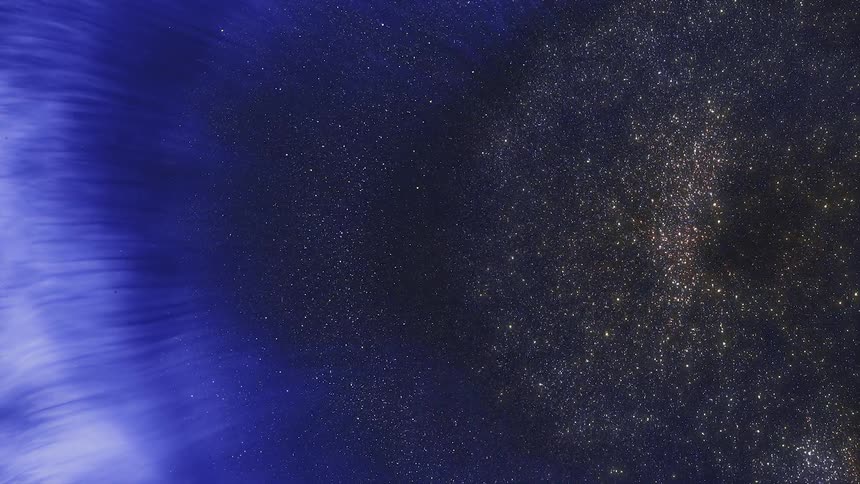Shimmering stars explode and burst in a galaxy in space