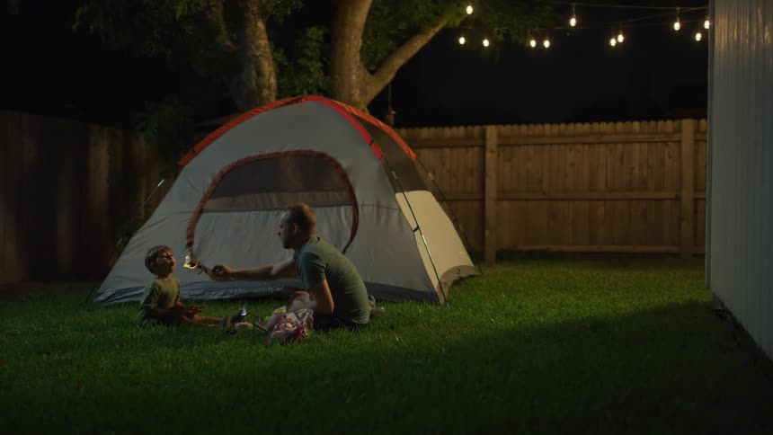 Father and son camping