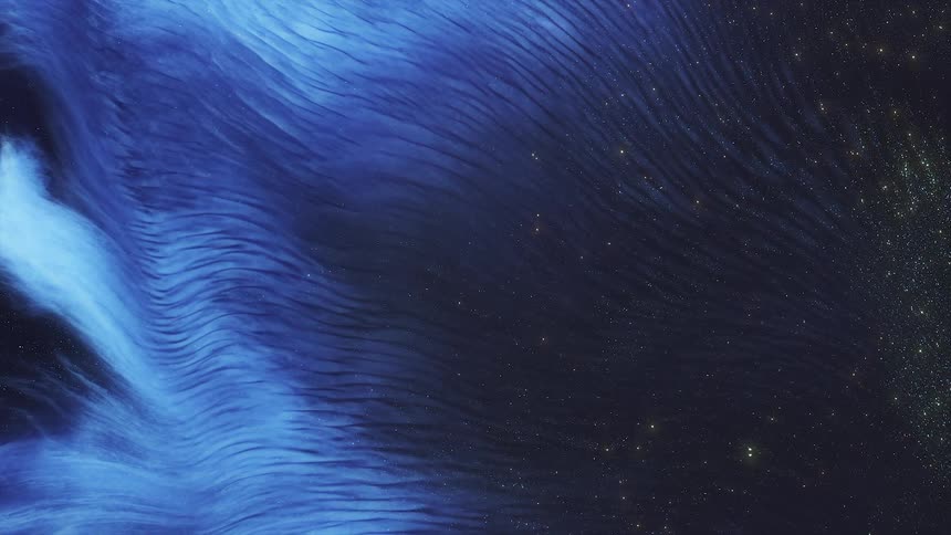 blue paint and glitter flowing with white streaks and dentrides like a sky at night