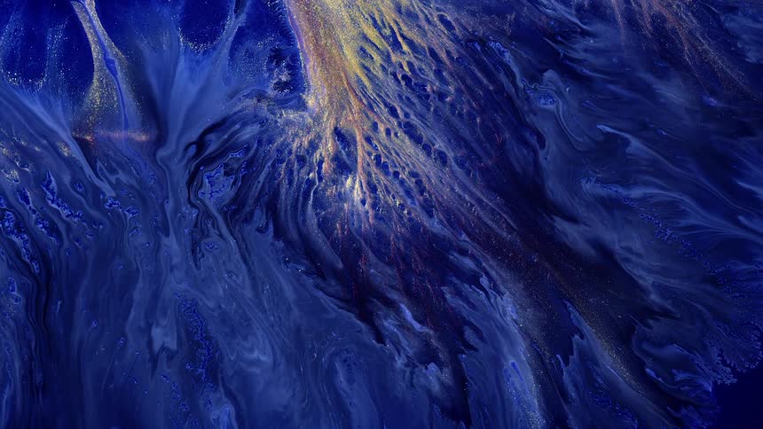 Abstract golden and shimmering streams of liquid flowing on canvas like an alive painting