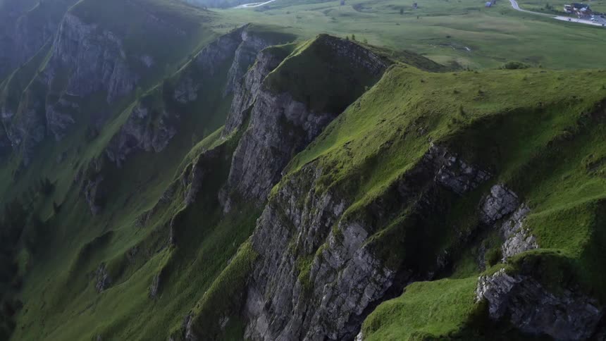 Lush green moss grows on the side of a canyon