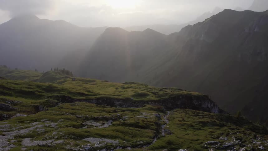 The fog is covering the mountain range