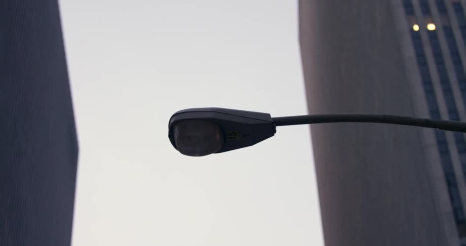 A lamp post is near a building