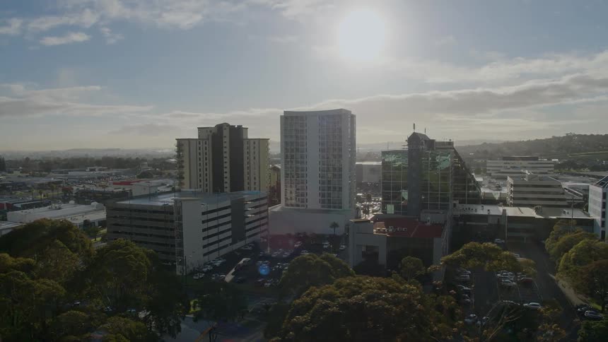 An aerial view of buildings in a city