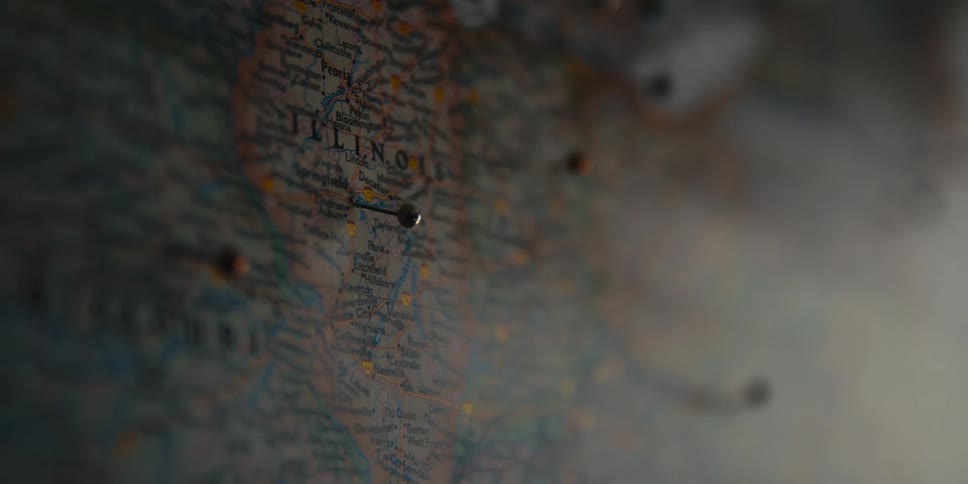 Map with pins with various colors on countries