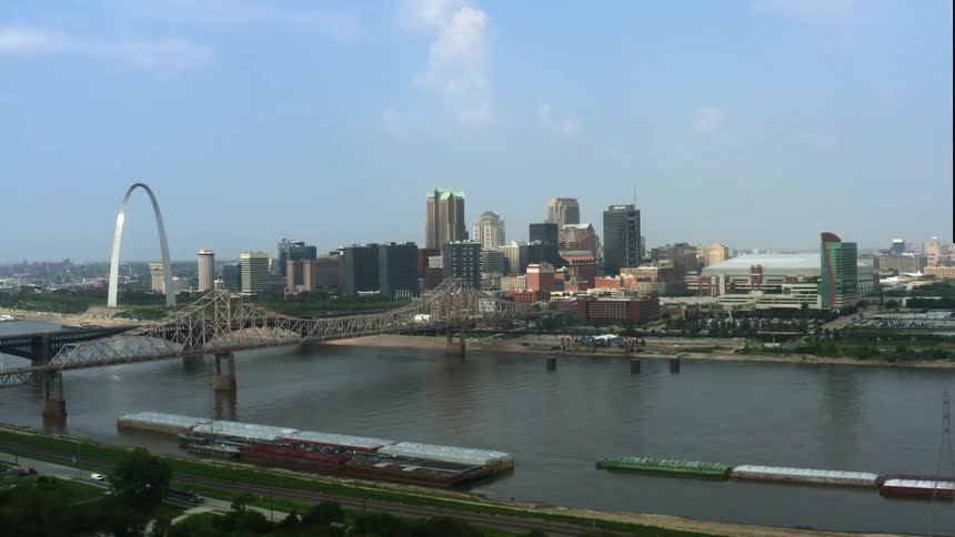 An aerial view of a city near a river