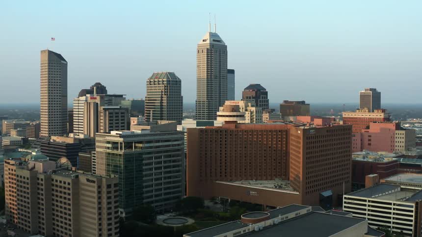 Aerial view of high rise buildings and skyscrapers in the city