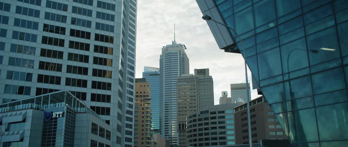 High rise buildings and skyscraper with spire in the big city