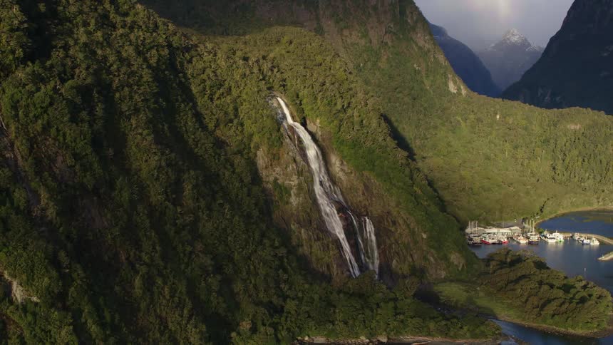 A port is near the waterfall