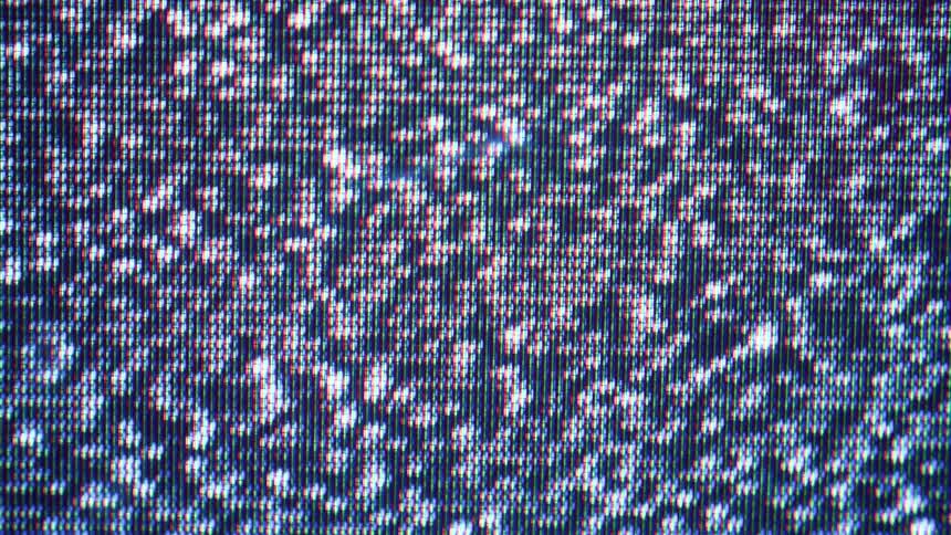 A screen on a television that is broken and all fuzzy