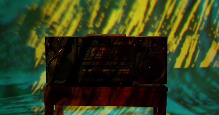 A view of a boombox sitting on a table