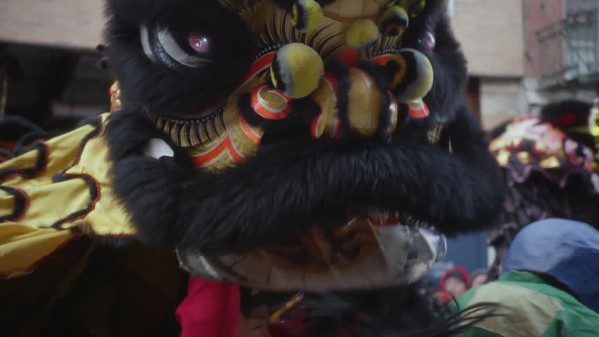 People line the streets and watch other people dressed in costumes in a parade