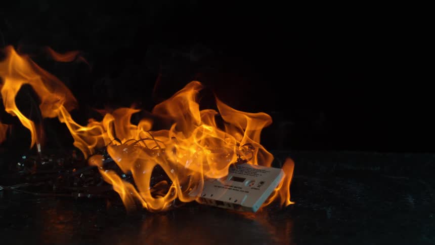 A cassette dropped into a fire