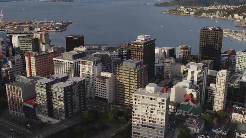 A city along the coast is created using computer software
